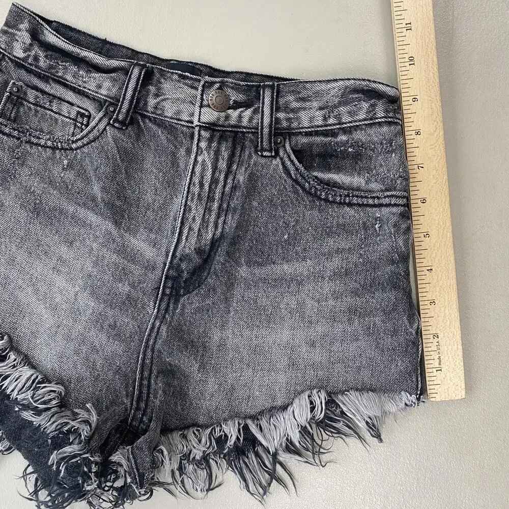 BDG High‎ Rise Cheeky Jean Shorts Womens 24 Gray Black Wash Frayed Cutoff 24x2.5